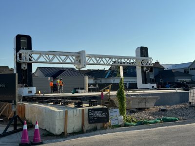Icon Homes' 3D printer printing a home in Mueller in 2025.