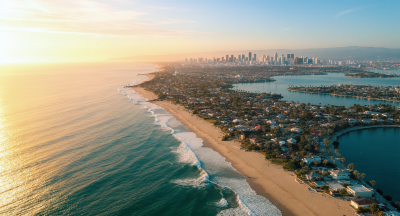 Aerial view of the Coronado peninsula and Silver Strand near Naval Base Coronado