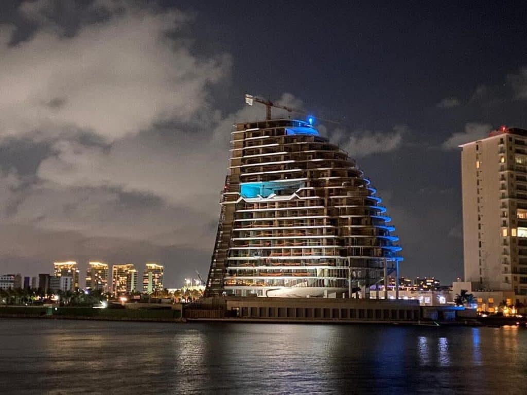 Luxury Shark Tower building architecture in Puerto Cancun