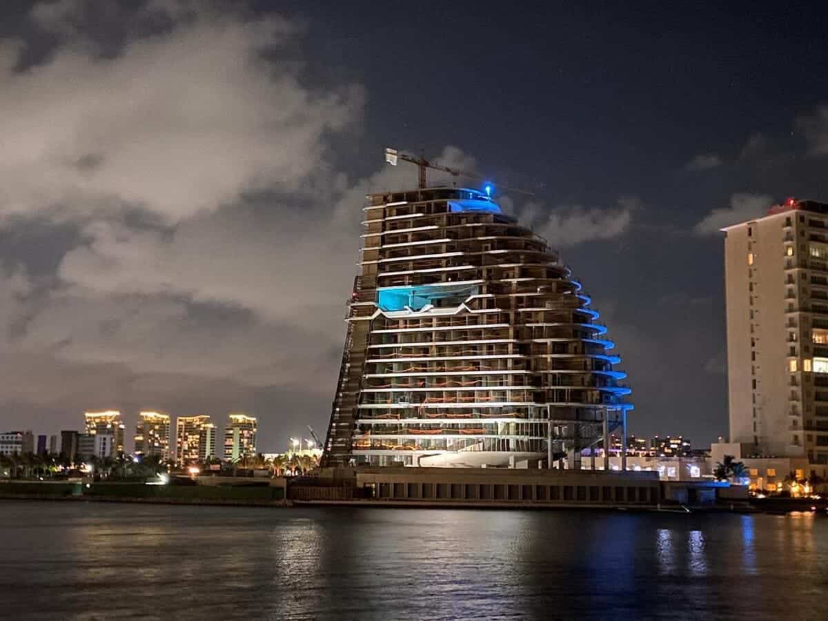 Luxury Shark Tower building architecture in Puerto Cancun