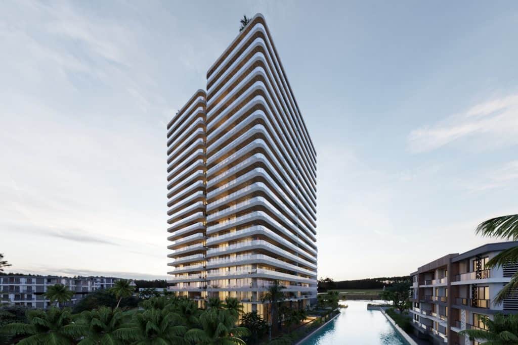 L'architecture contemporaine de la tour Thompson Private Residences à Puerto Cancún.