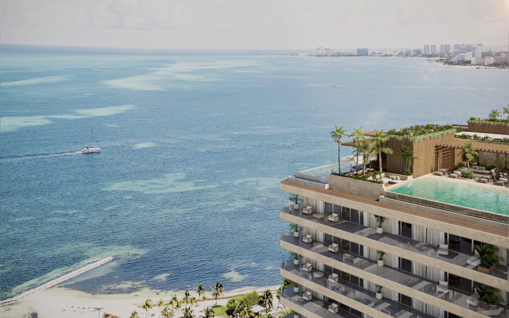Infinity pool on the 23rd floor rooftop at Thompson Private Residences Puerto Cancun.