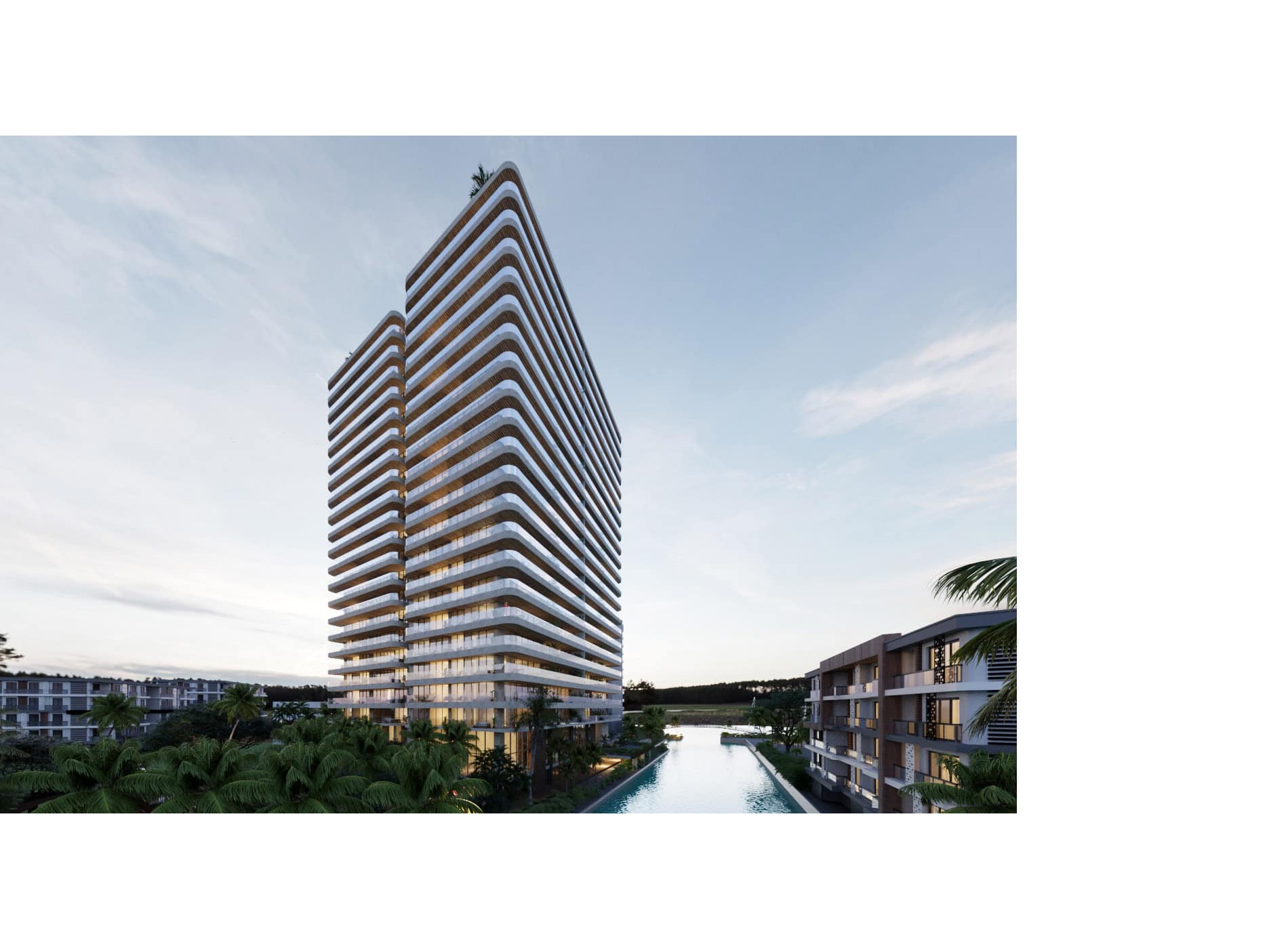 Contemporary architecture of Thompson Private Residences tower in Puerto Cancun.