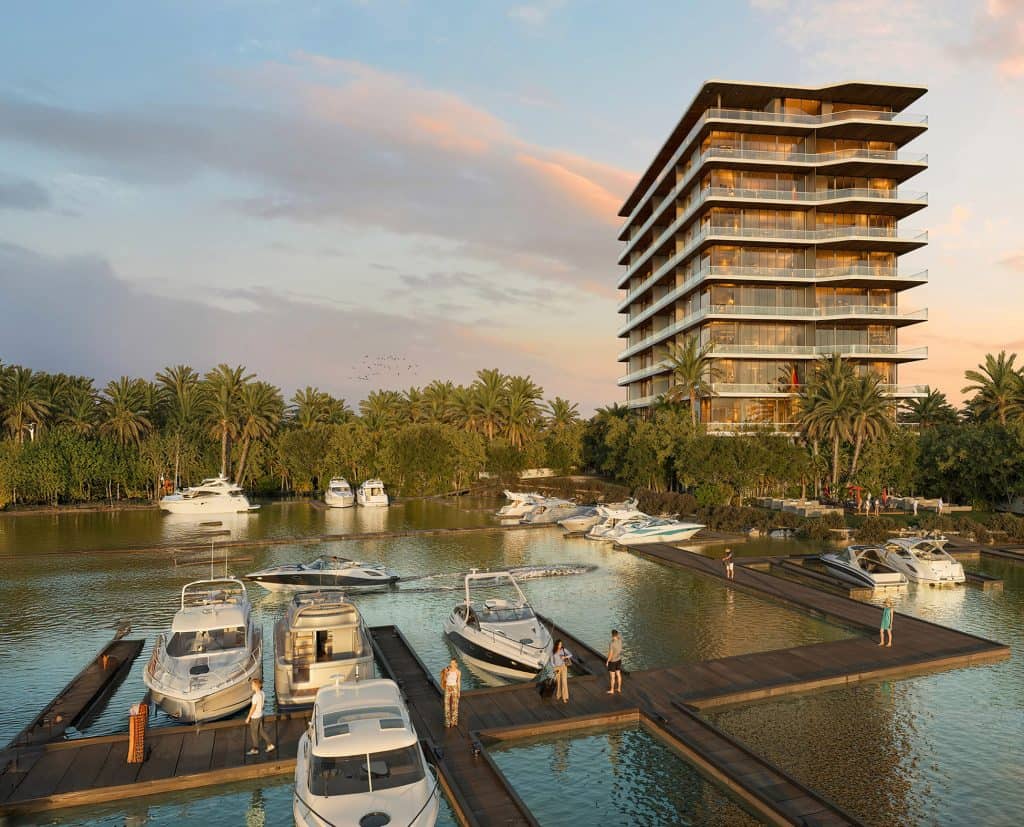 Modern exterior facade of Azurea Cancun luxury residences featuring contemporary design and tropical landscaping.