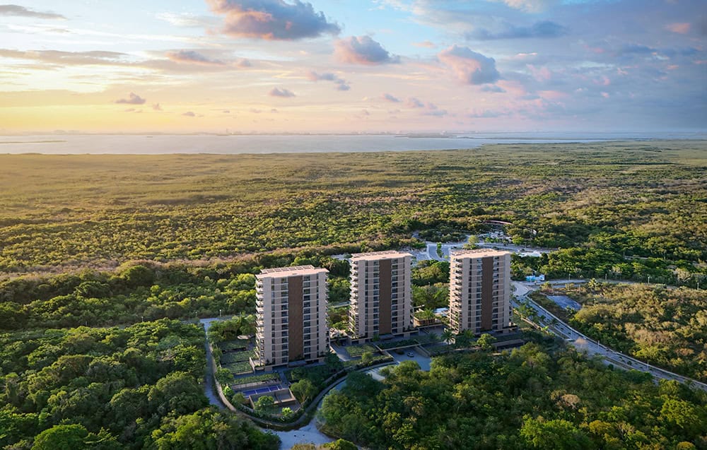Aerial view of Cancun Nichupte Lagoon and residential growth