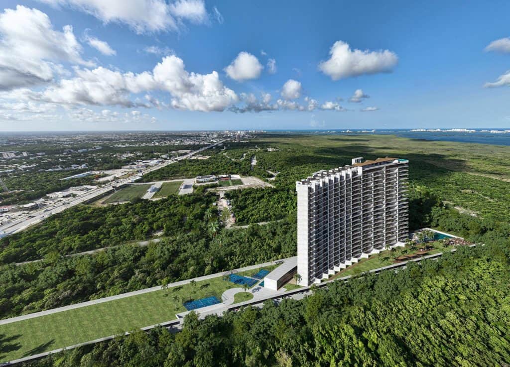 Modern residential architecture on Huayacan Avenue in Cancun