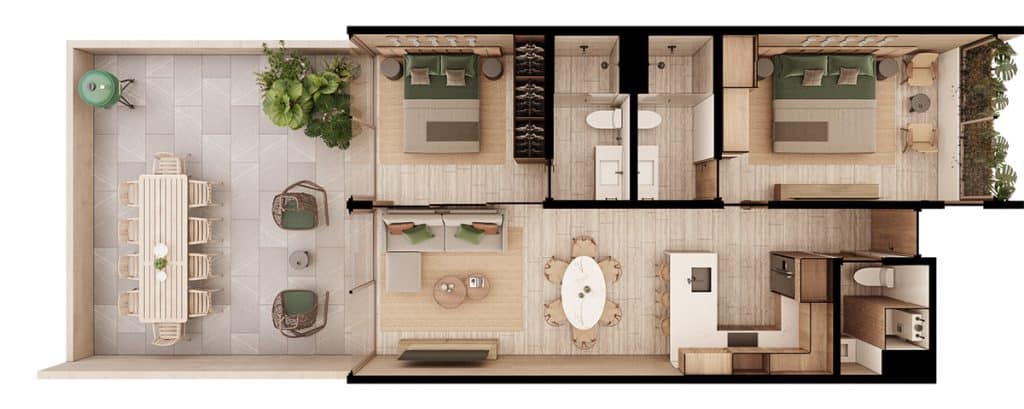 High-end contemporary condo plan floor in Lumia Residencial unit