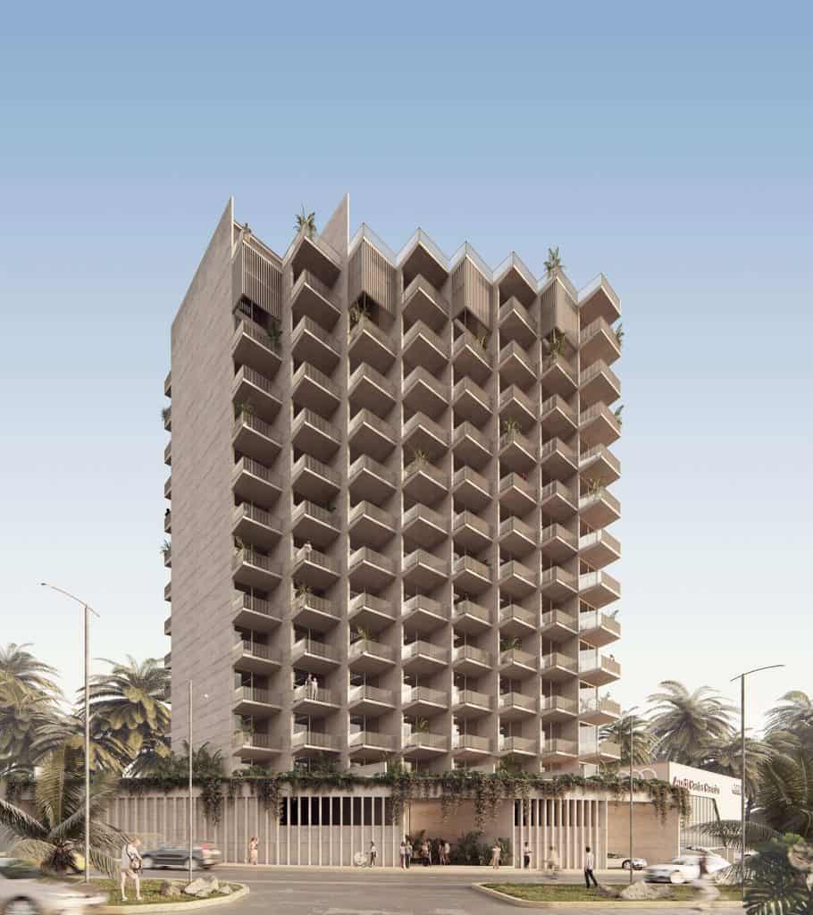Modern architectural view of Lumia Residencial condos in Cancun