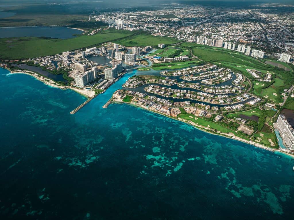 Aerial view of Puerto Cancun luxury residential area