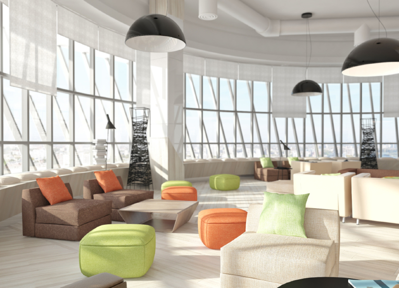 scandinavian interior. Round large room in office