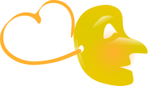 Image is of a yellow illustrated masquerade mask.