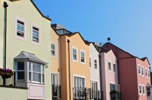 Image is a close up of a group of row houses. 