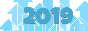 Image is the year 2019 surrounded by blue arrows pointing upward.