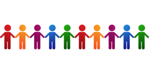 Image is a string of paper doll children, all in different colors. Image is a string of paper doll children, all in different colors.