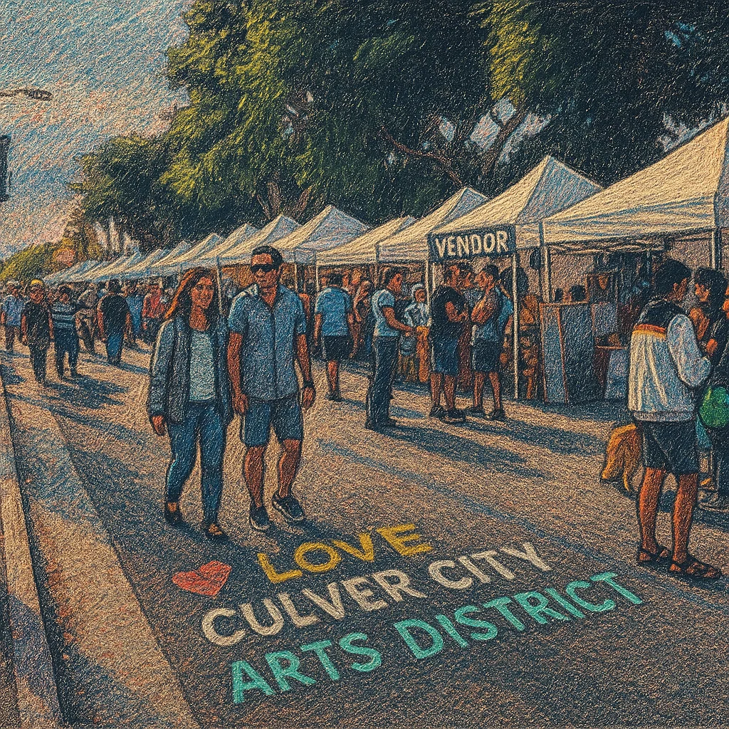 Chalk rendition of the Culver City Arts District's Art Walk festival. Image adapted from Culver City Art Walk website.