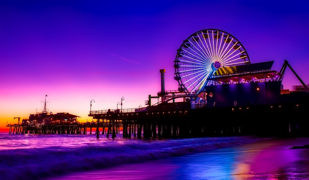 Stylized sunset Image of the Santa Monica Beach Pier, one of the best beaches near Culver City.
