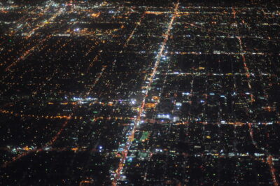 Aerial night time shot of Los Angeles