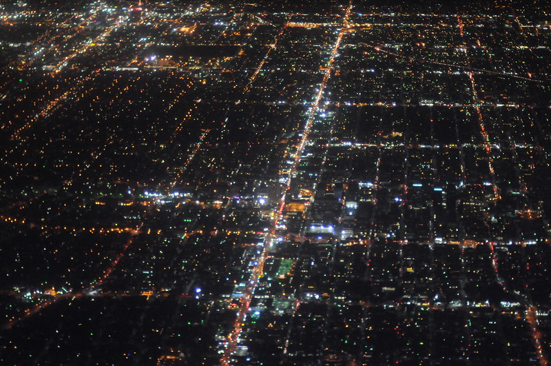 Aerial night time shot of Los Angeles