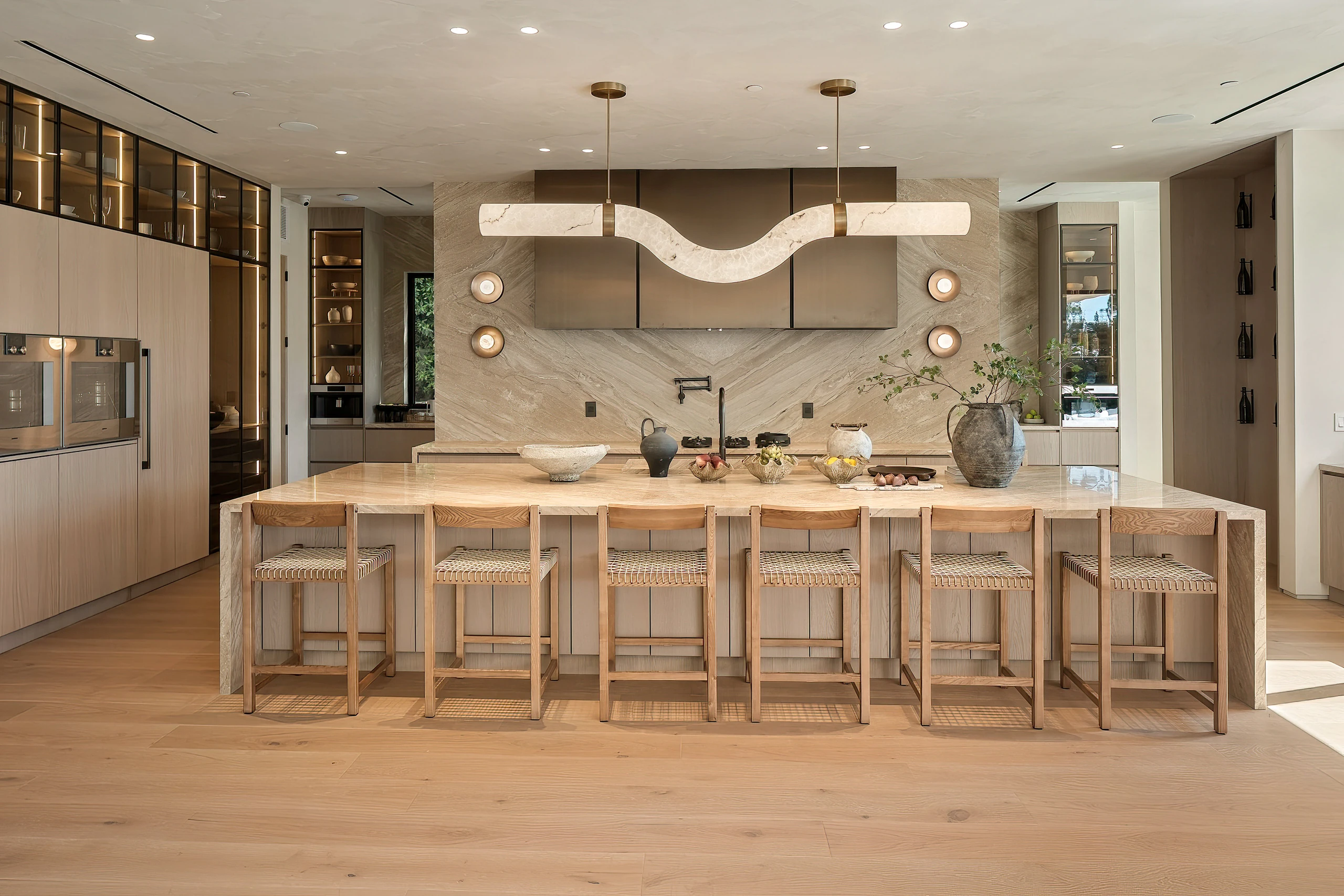 The show kitchen with a stone island