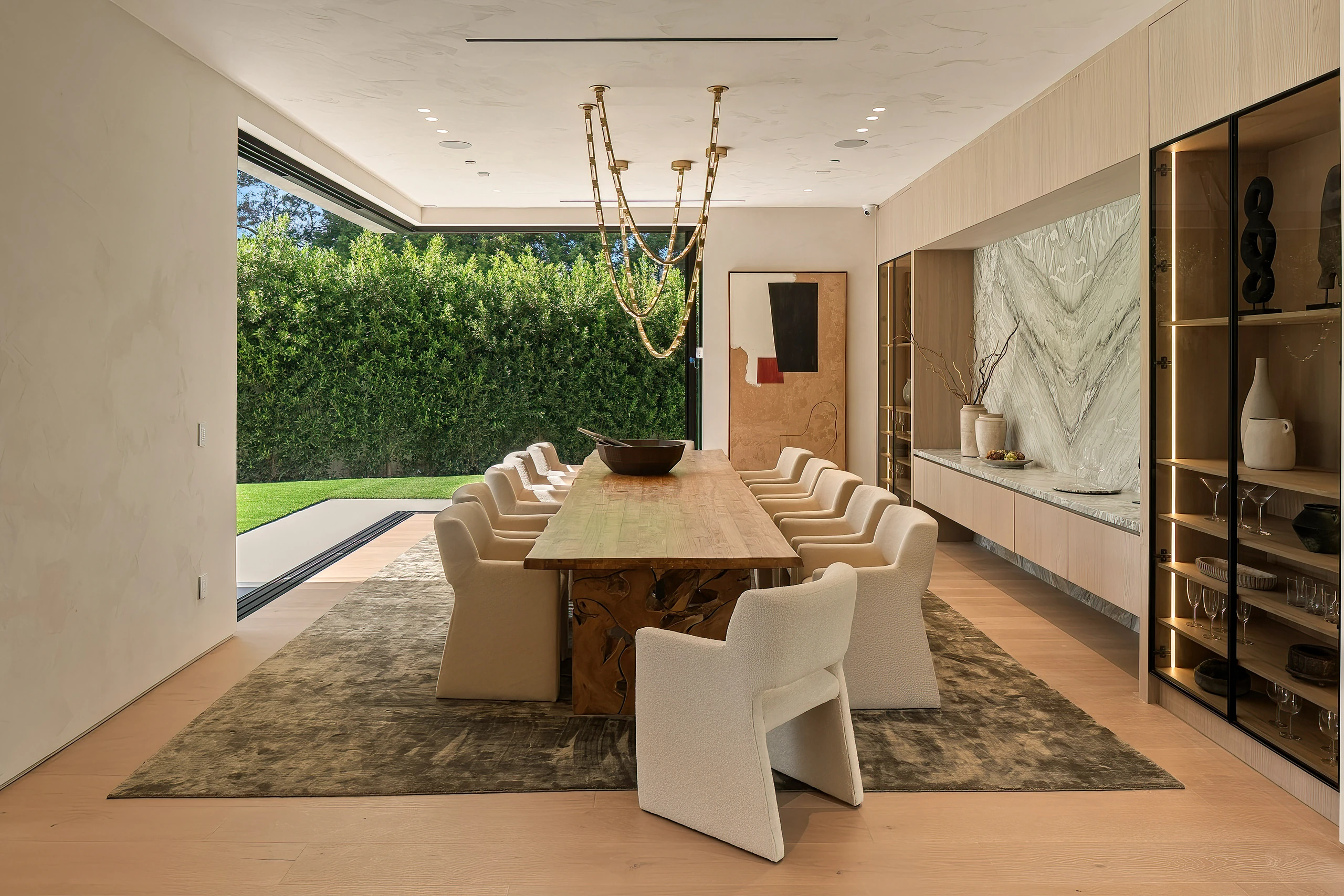 The dining room beside a garden-facing window