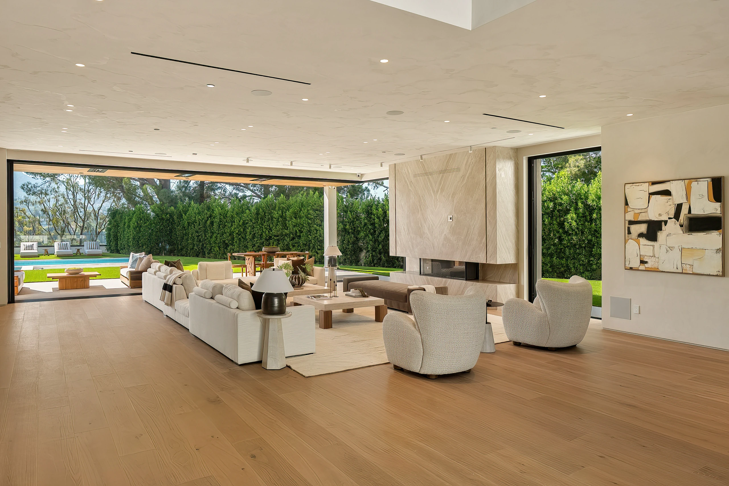 The family room opening to the backyard