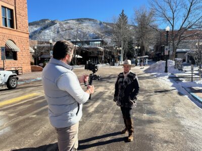 Liz Leeds on set talking about Aspen's art and culture