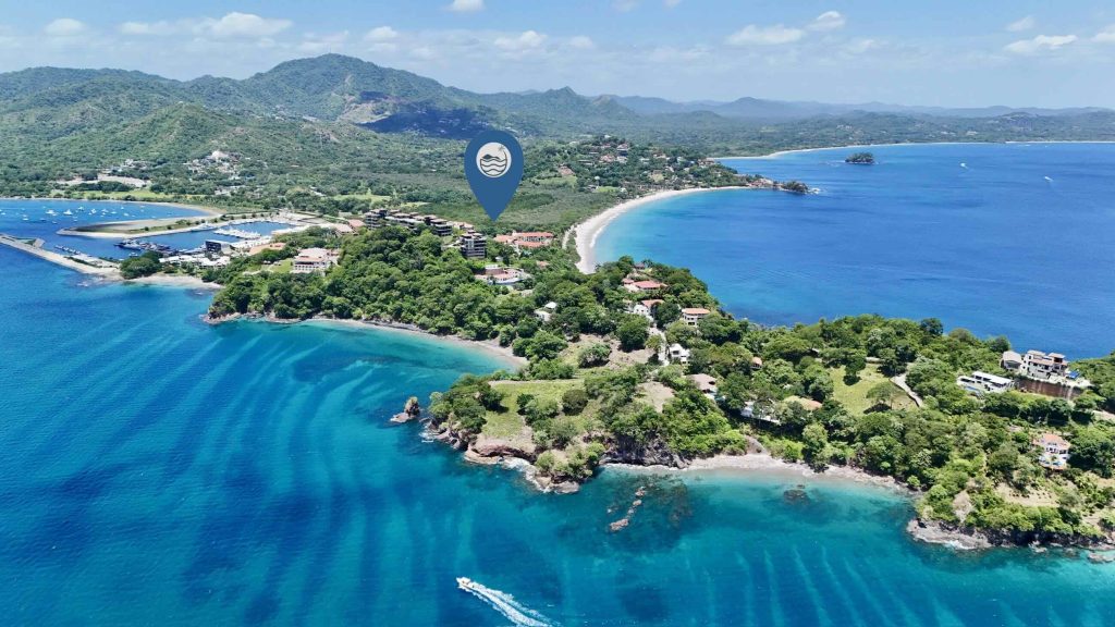 Ocean-view development parcel near Marina Flamingo in Playa Flamingo Costa Rica aerial coastline view
