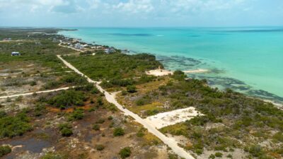 Aerial of Beachfront Property at Secret Beach for sale in belize