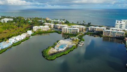 Aerial view of Mara Laguna Belize condo for sale near San Pedro Town
