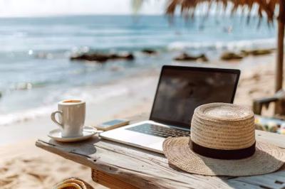 Remote worker with ocean view in Belize beachfront home