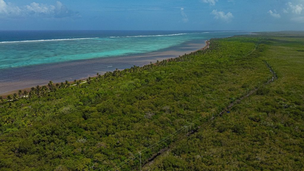 Belize Beachfront Property for sale. Aerial photo of 20 acre beachfront estate for sale