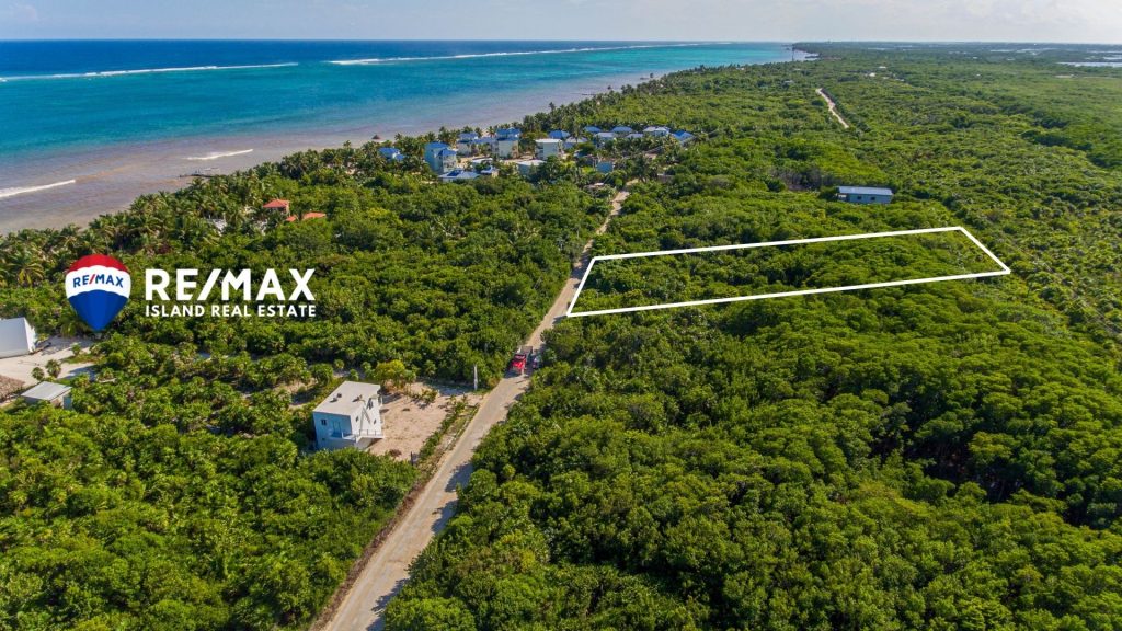 Habaneros Ambergris Caye prime investment lot for sale. Aerial view of site with ocean views
