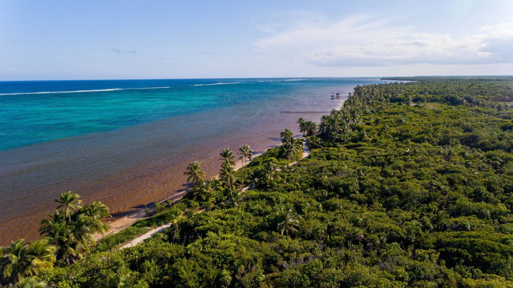 Aerial view of large Punta Azul beachfront property for sale with 645 feet of shoreline.