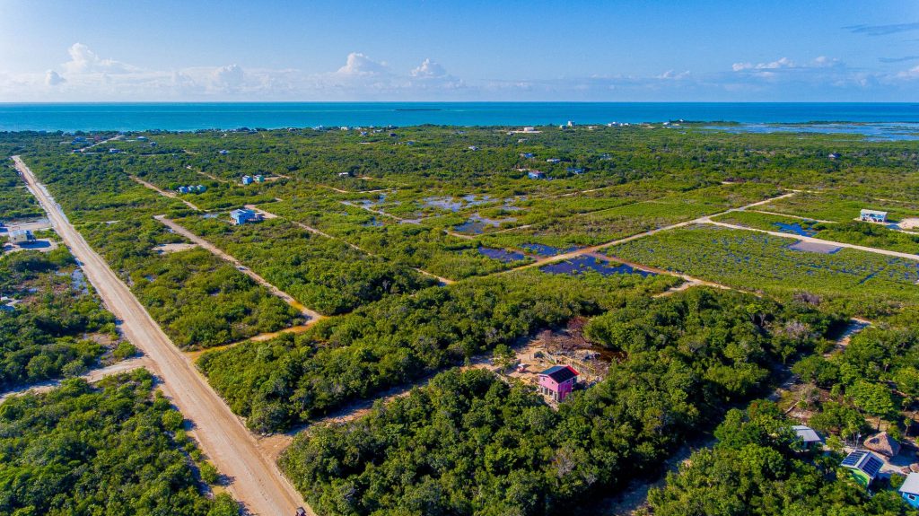 Aerial view of Secret Beach building lots in Ambergris Caye, Belize
