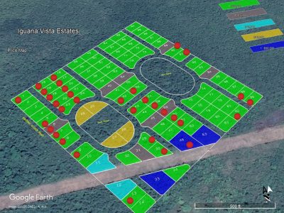 Map showing Iguana Vista development in Spanish Lookout, Belize with quarter-acre land parcels