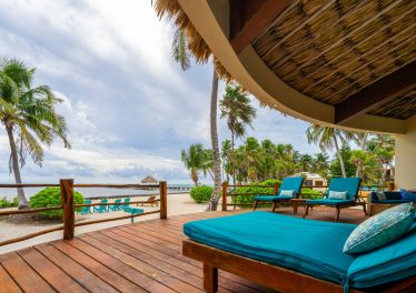 Caribbean ocean view from private deck at beachfront villa in Ambergris Caye