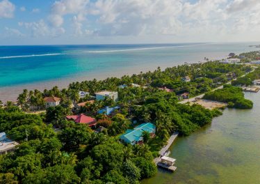 Aerial view of Tres Cocos San Pedro land for sale near the Caribbean Sea, Belize
