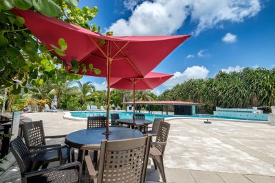 Resort-style swimming pool at Grand Baymen condos in San Pedro Belize