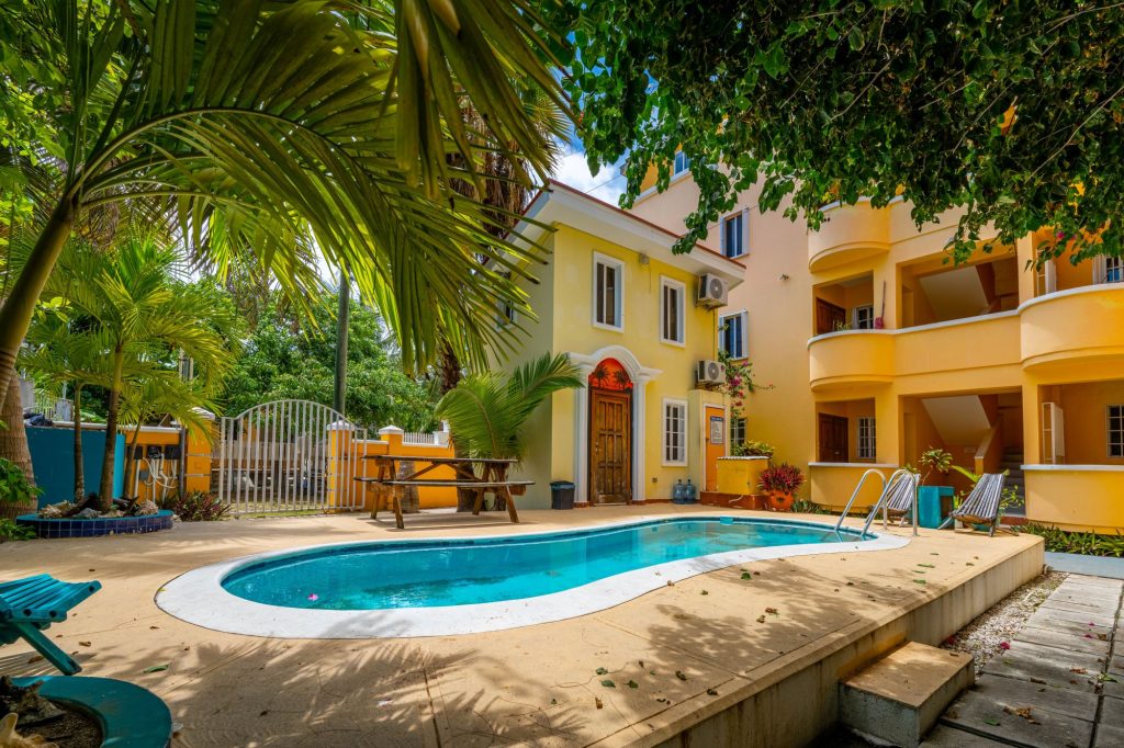 Swimming pool at Sailwinds condo community in San Pedro Belize