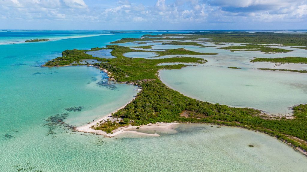 Aerial view of Parcel 9061, a west coast beachfront lot near Secret Beach, Ambergris Caye, Belize