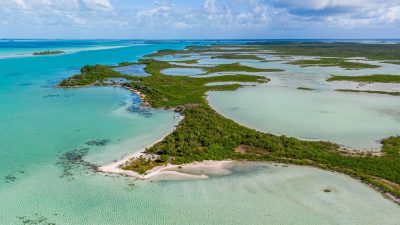 Aerial view of Parcel 9061, a west coast beachfront lot near Secret Beach, Ambergris Caye, Belize