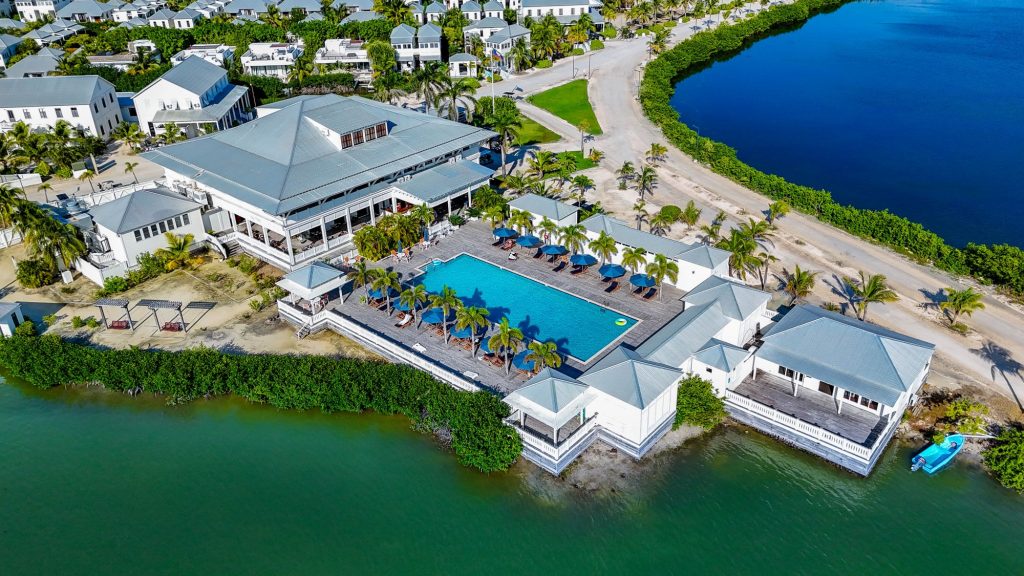 Aerial view of canal-front homesite in Mahogany Bay Village Phase 2, Ambergris Caye
