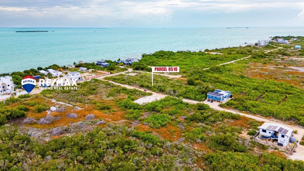 Aerial view of elevated lot near beach in Ambergris Caye Belize