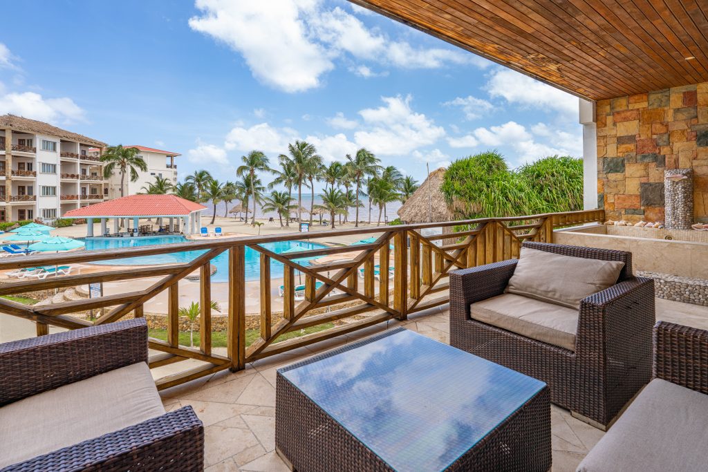 Luxury oceanview balcony at Oceans 23 Unit 18 San Pedro Belize