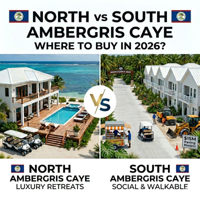 Comparison of North vs South Ambergris Caye real estate in 2026,