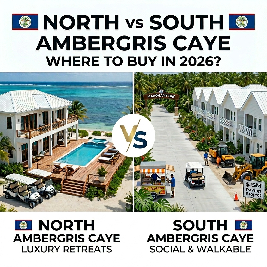 Comparison of North vs South Ambergris Caye real estate in 2026,