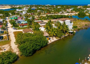 Aerial of Belize waterfront home on Ambergris Caye, Casa Seahorse