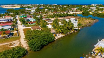 Aerial of Belize waterfront home on Ambergris Caye, Casa Seahorse