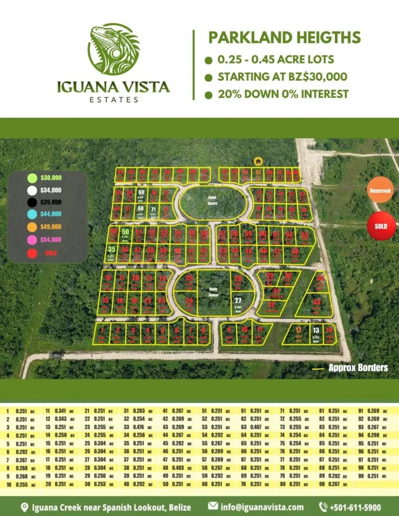 Development map for available lots in Iguana Vista estates