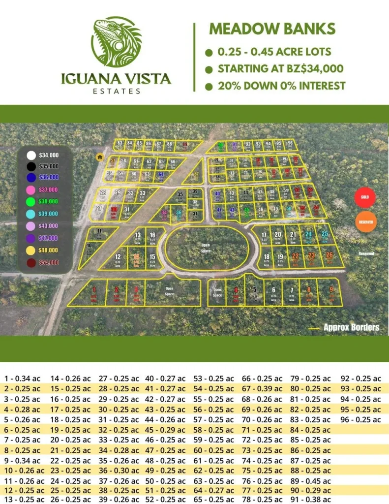 Development map for available Belize land for sale in Iguana Vista estates